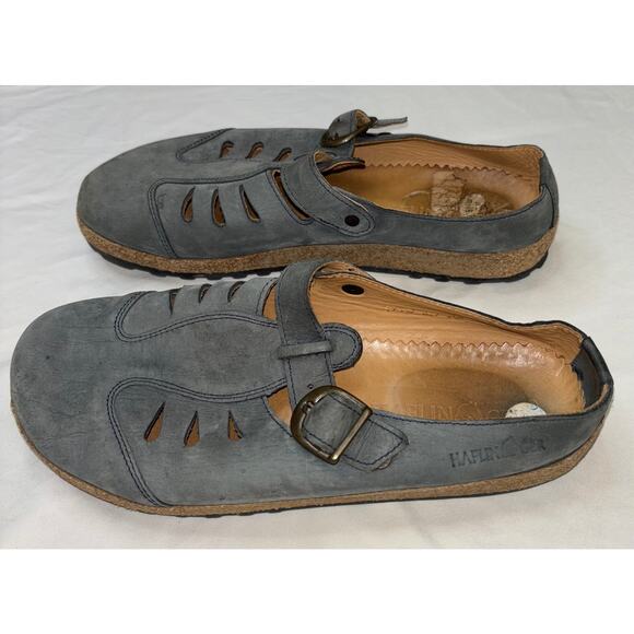 Haflinger Women's Leather Buckle Slip-on Clogs Mules Grey, Size 40 - Picture 3 of 4